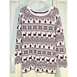 Anthropologie Shrinking Violet Reindeer Sweater Women's Large-Burgundy